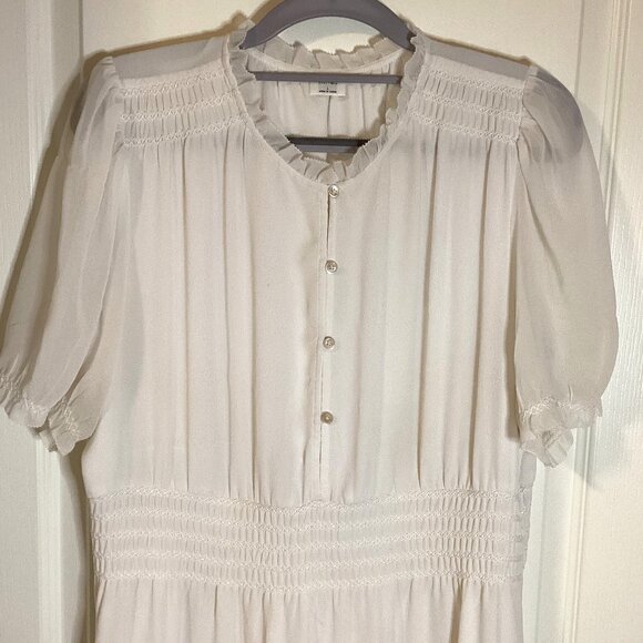 Wilfred Daughter Dress Women's Puff-Sleeves Button-Front Midi Smocking Ruffles - Picture 1 of 15